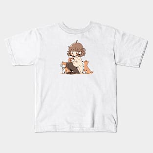 Cute dog mom with her dogs Kids T-Shirt